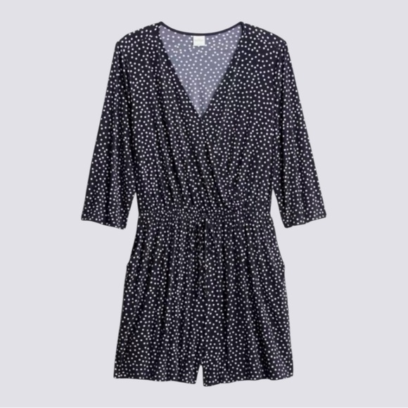 Kaileigh Pants - Kaileigh (Stitch Fix) Keeney Navy & White 3/4 Sleeve Romper BRAND NEW 2X